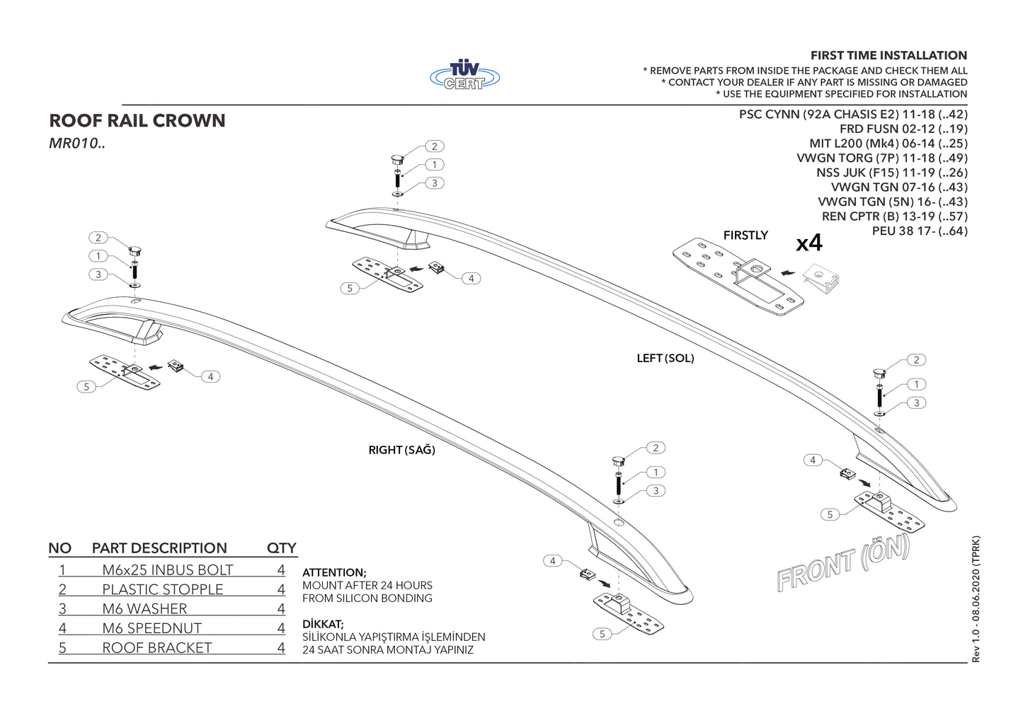 Compatible avec Ford Fusion 2002-2012 (Empattement Court L1/H1) Rails de Toit Porte-bagages sur le Toit (Modèle Adhésif) Gris