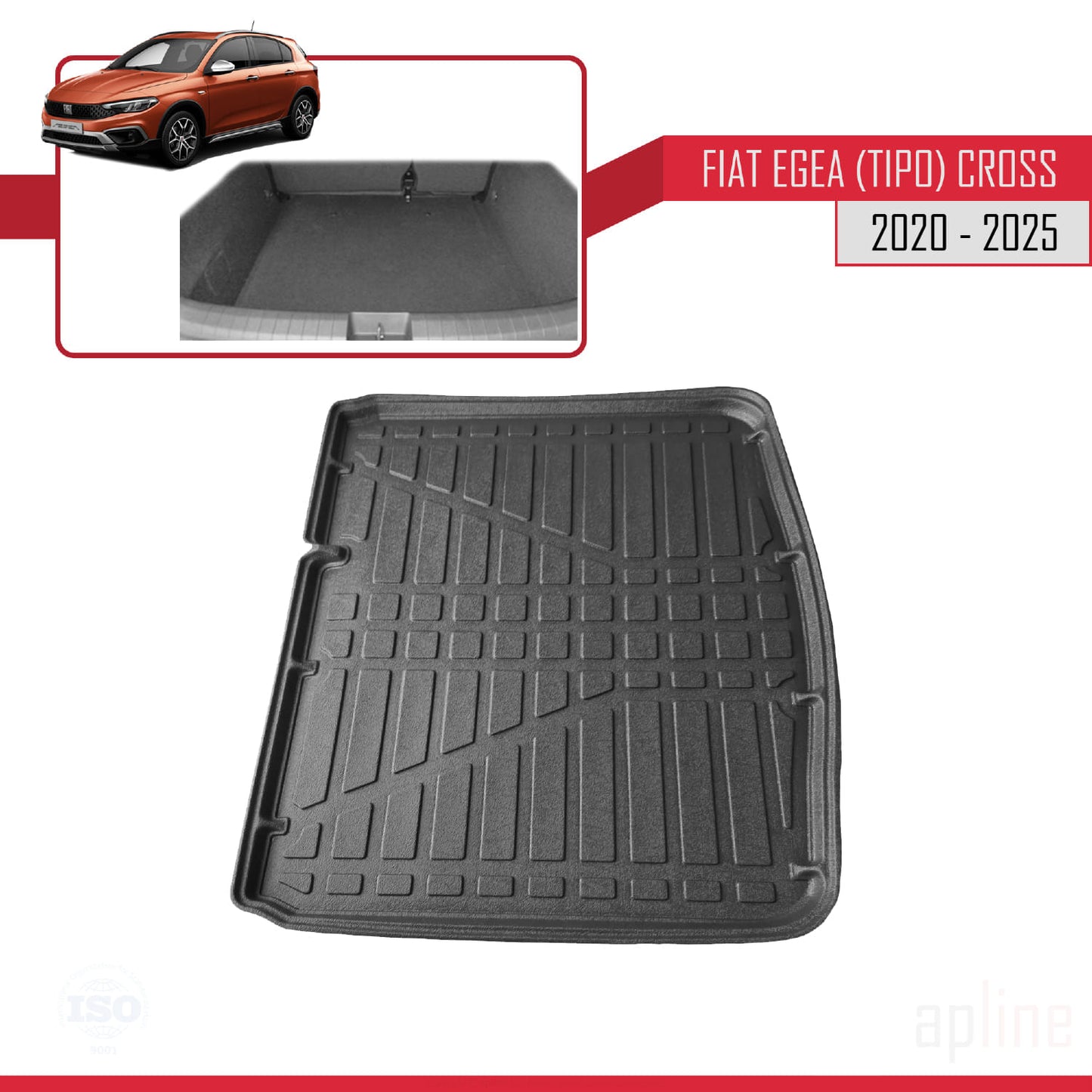 Compatible avec Fiat Egea Cross 2020-2024 Flexible Tapis de Coffre Plancher de Chargement Noir