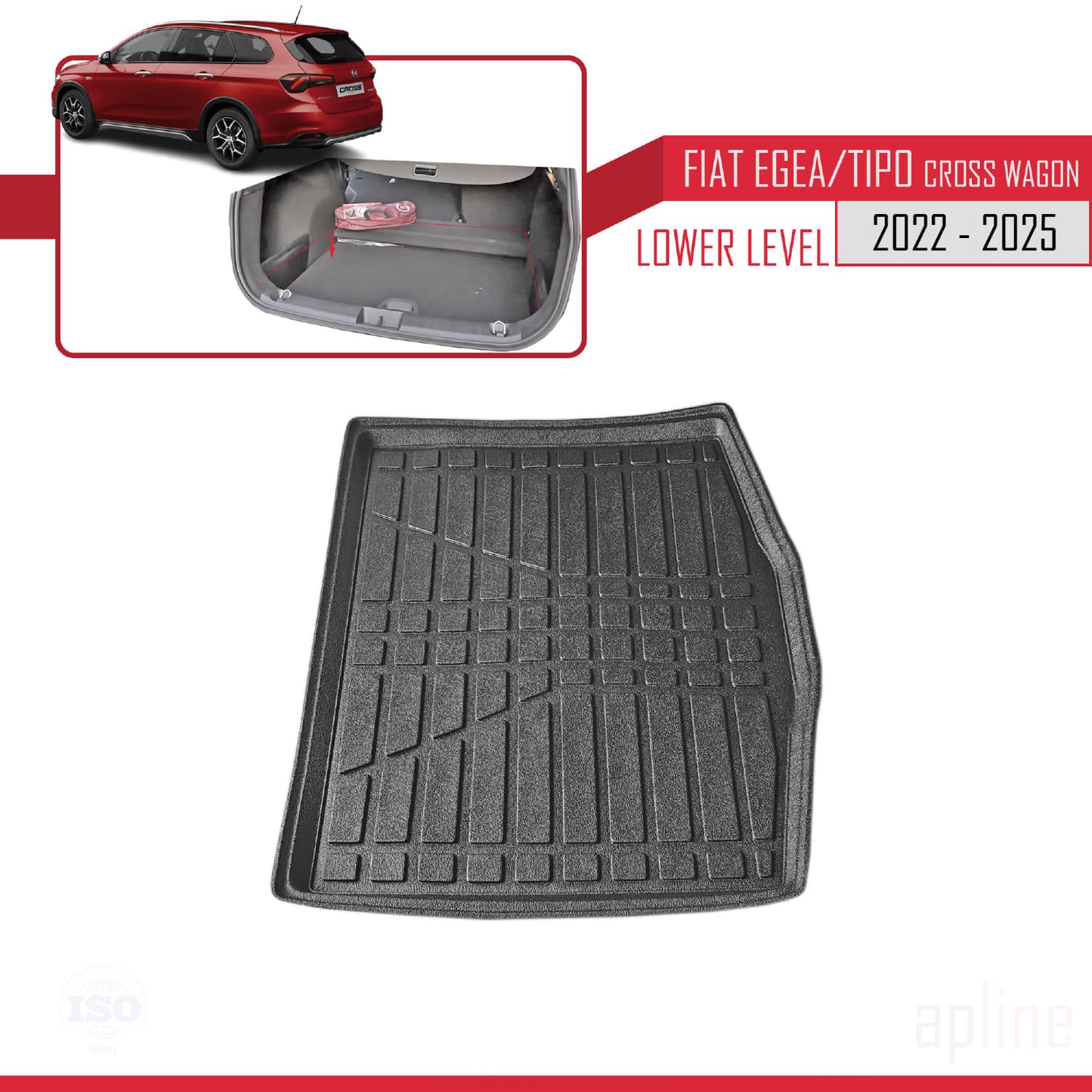 Compatible avec Fiat Egea Cross Wagon 2022-2025 Flexible Tapis de Coffre Plancher de Chargement Inférieur Noir