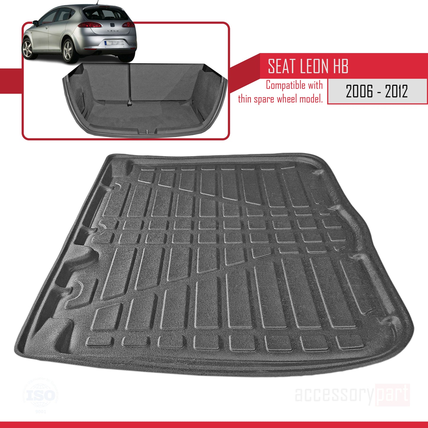Tapis de Coffre pour Seat Leon 2006-2012 Flexible NOIR