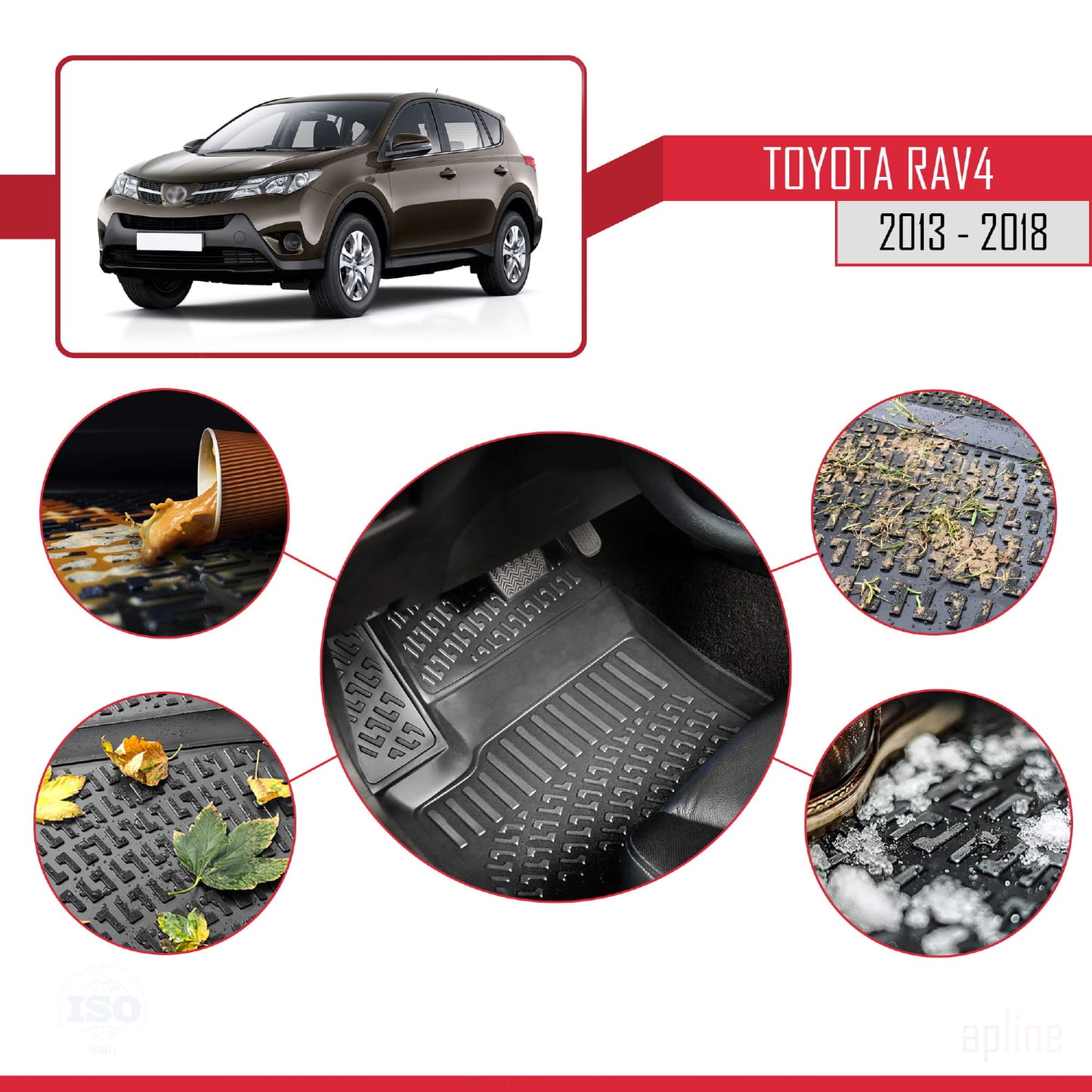 Compatible avec Toyota RAV4 IV (XA40) 2013-2018 4D Tapis de Voiture Noir