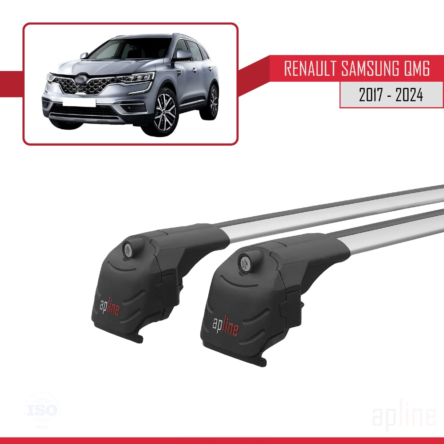 Compatible avec Renault Samsung QM6 2017-2024 ACE-2 Barres de Toit Railing Porte-Bagages de Voiture Gris Aluminium 2 Barres