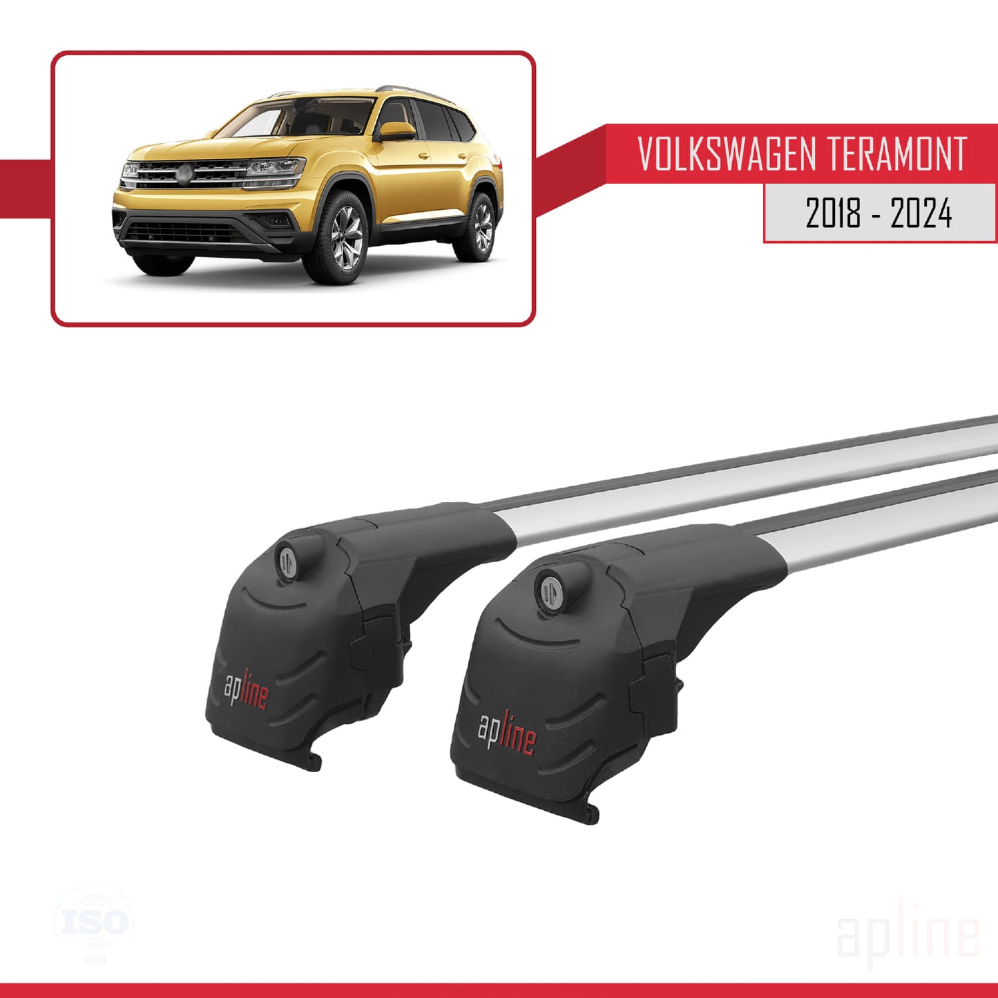 Compatible avec Volkswagen Teramont (CA1) 2018-2024 ACE-2 Barres de Toit Railing Porte-Bagages de Voiture Gris Aluminium 2 Barres