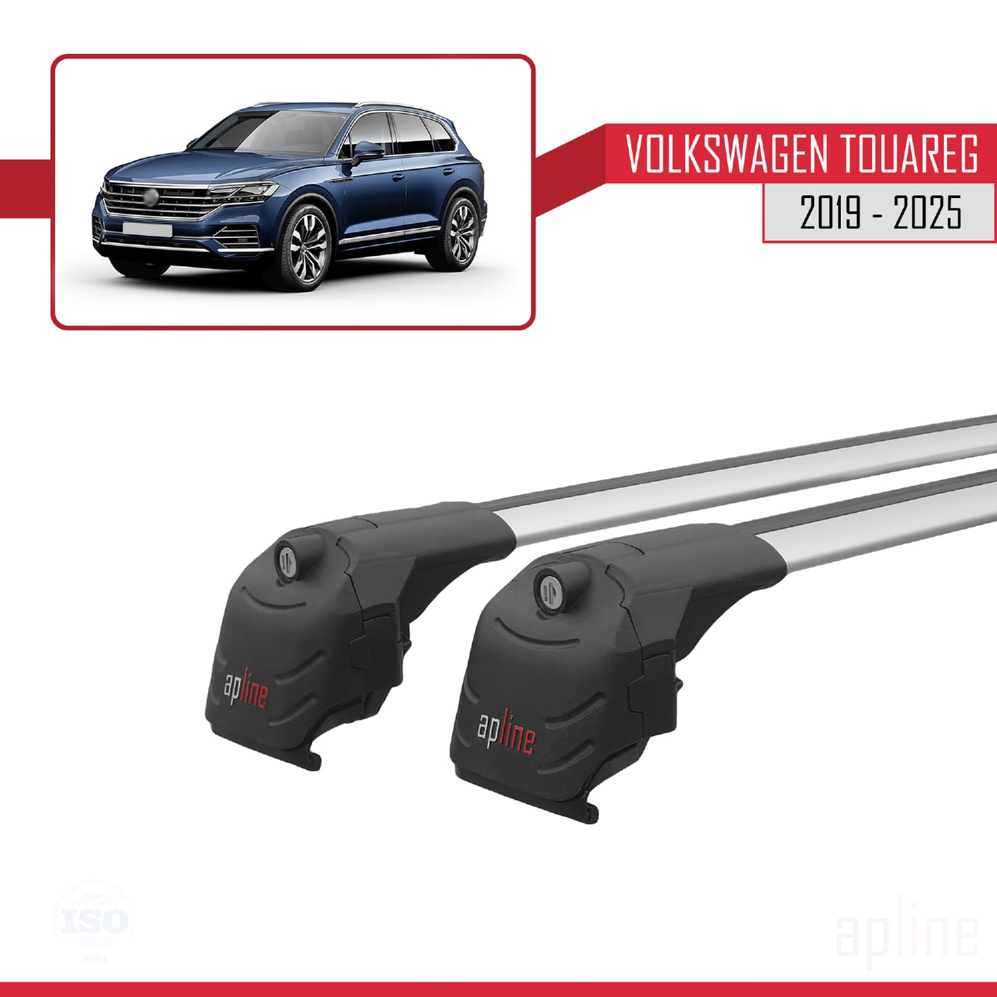 Compatible avec Volkswagen Touareg 3 (CR) 2019-2025 ACE-2 Barres de Toit Railing Porte-Bagages de Voiture Gris Aluminium 2 Barres
