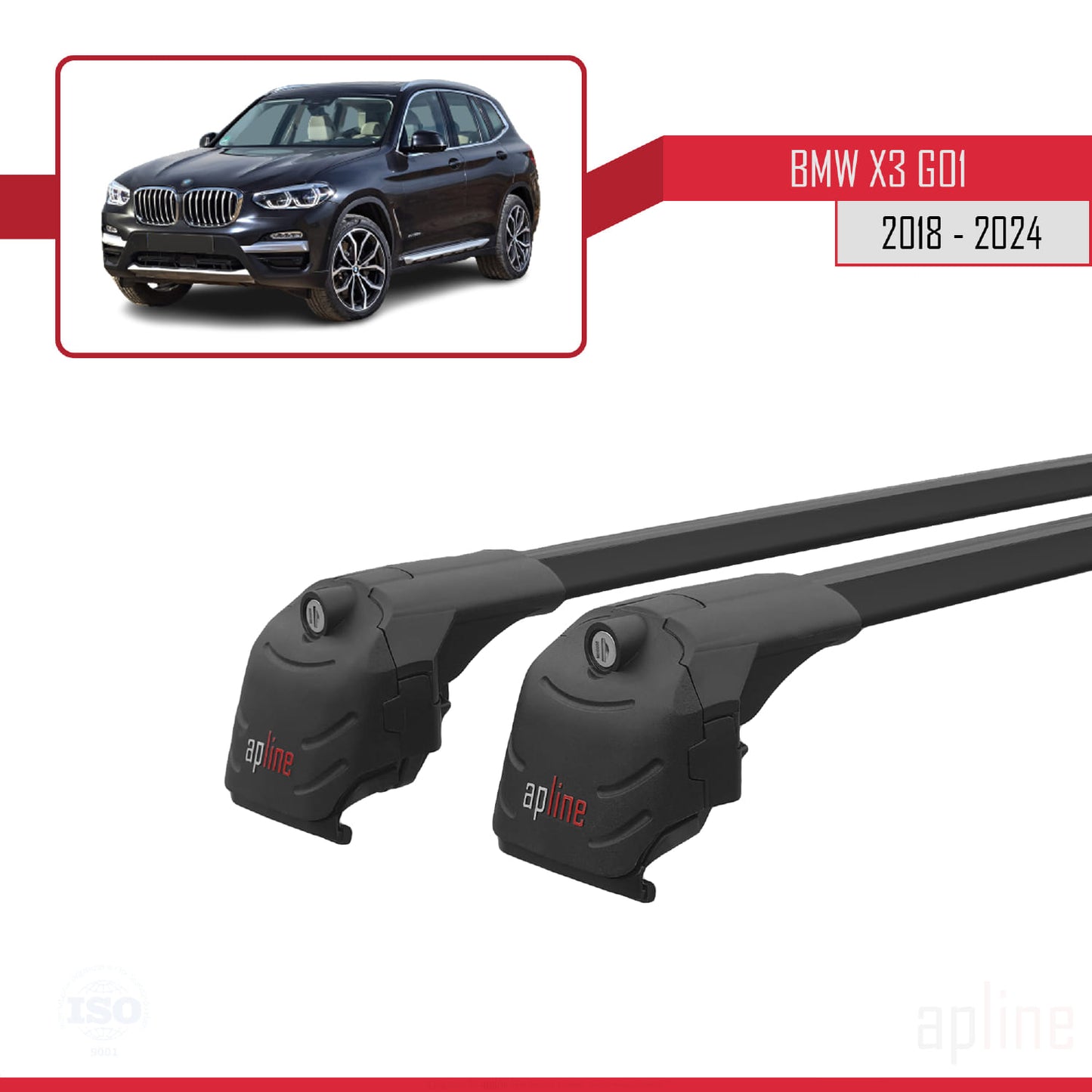 Compatible avec BMW X3 (G01) 2018-2024 ACE-2 Barres de Toit Railing Porte-Bagages de Voiture Noir Aluminium 2 Barres
