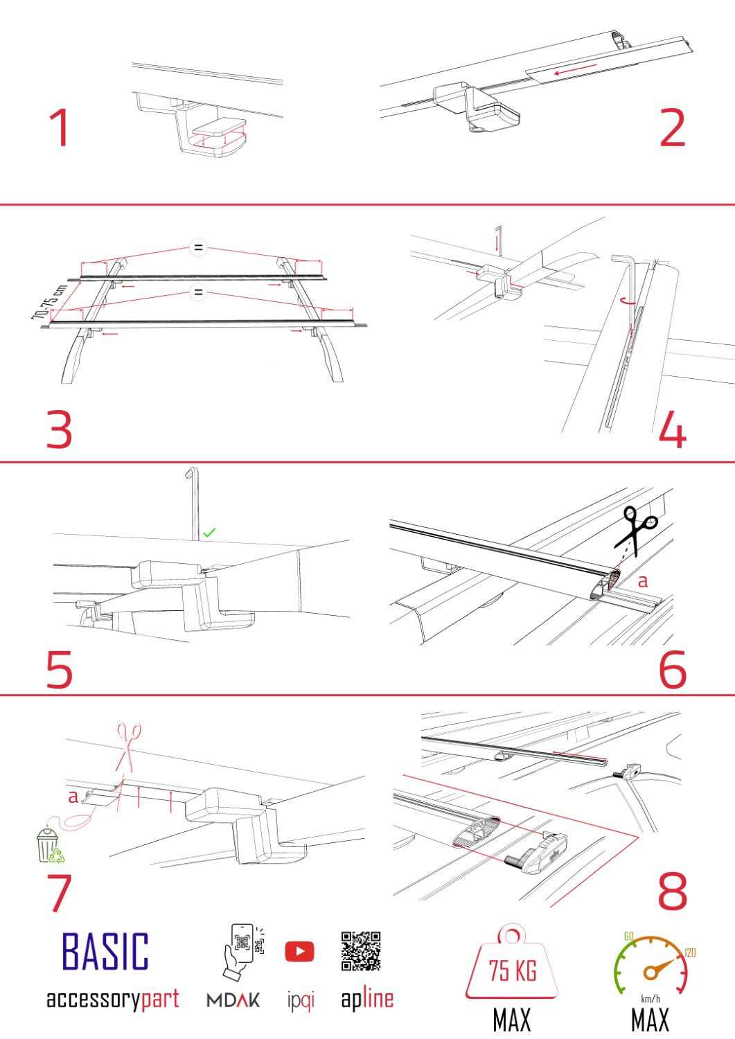 Compatible avec Audi A6 Avant 2001-2005 BASIC Model Barres de Toit Railing Porte-Bagages de Voiture Gris Aluminium 2 Barres