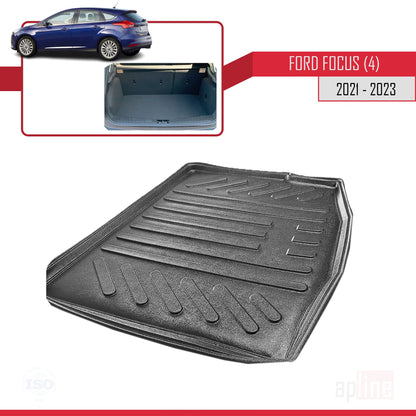 Compatible avec Ford Focus 3 (C346) HB Post-Facelift 2015-2018 Flexible Tapis de Coffre Plancher de Chargement Noir