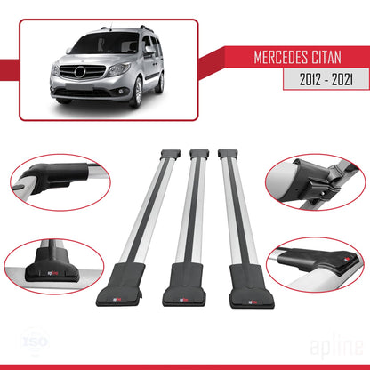 Compatible avec Mercedes Citan (W415) 2012-2021 FLY Model Barres de Toit Railing Porte-Bagages de Voiture Gris Aluminium 3 Barres