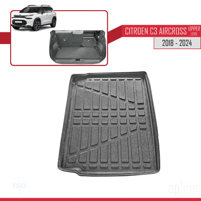 Compatible avec Citroen C3 Aircross (A88) 2018-2024 Flexible Tapis de Coffre Plancher de Chargement Supérieur Noir