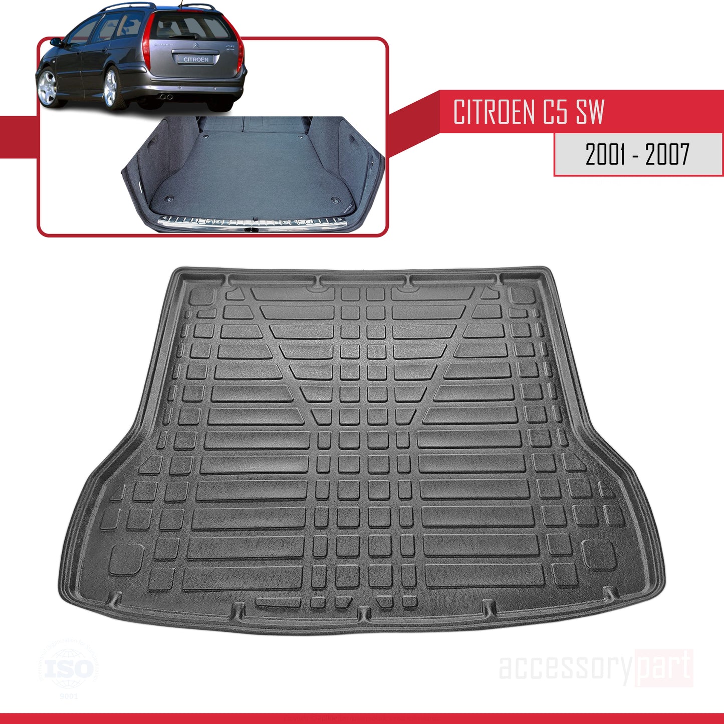 Compatible avec Citroen C5 I Break 2001-2007 Flexible Tapis de Coffre Plancher de Chargement Noir