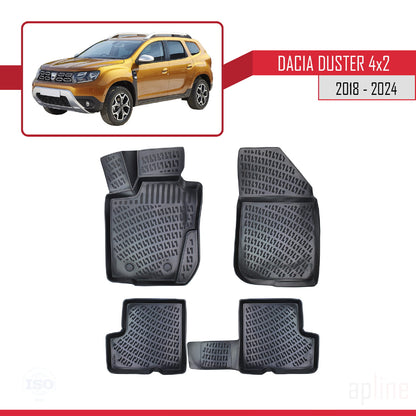 Compatible avec Dacia Duster 2 (HM) (4X2) 2018-2024 4D Tapis de Voiture Noir