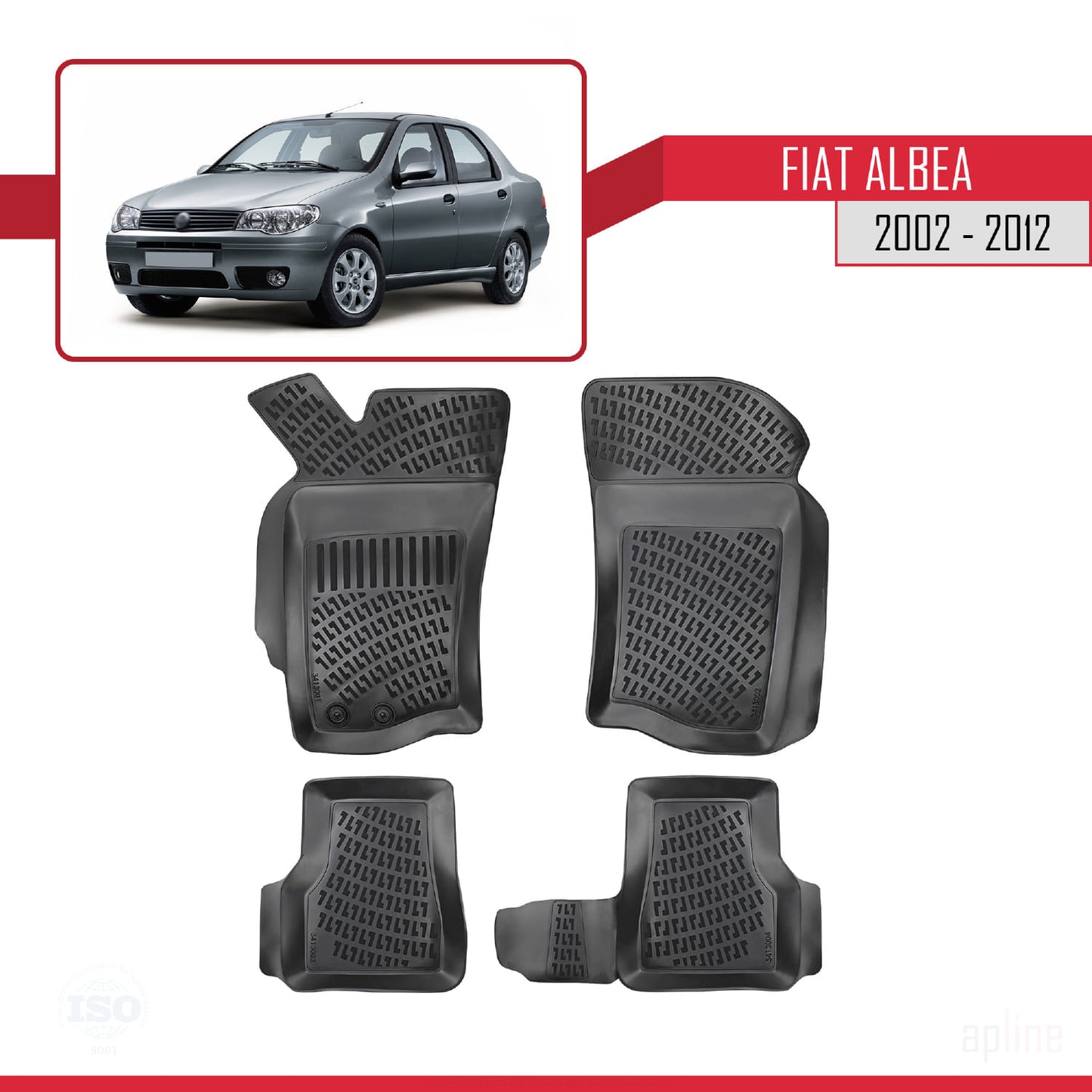 Compatible avec Fiat Albea 2002-2012 4D Tapis de Voiture Noir