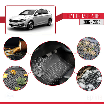 Compatible avec Fiat Egea HB 2016-2025 4D Tapis de Voiture Noir