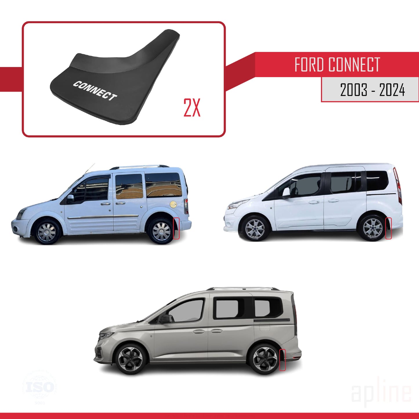 Compatible avec Ford Connect 2002-2024 Jeu de Bavettes Garde-boue Avant et Arrière de Voiture 4 Pcs Noir