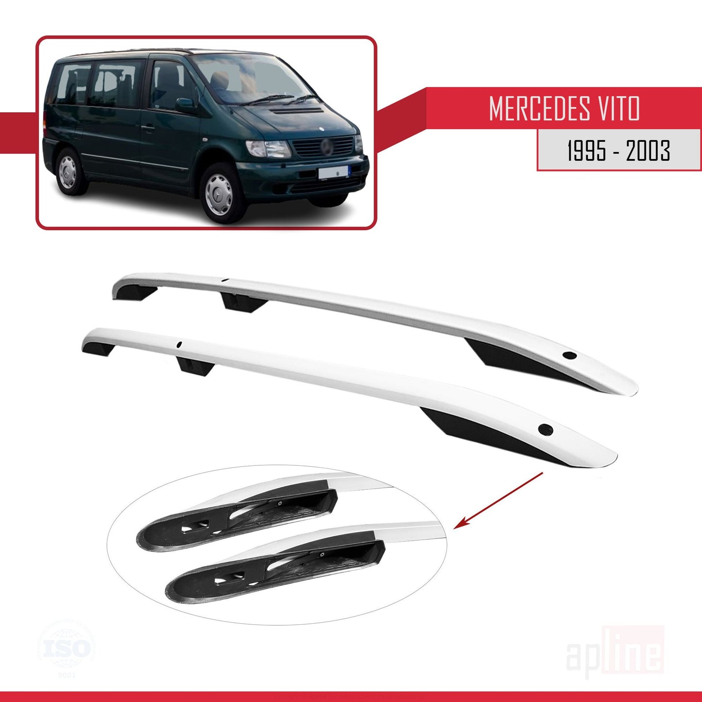 Compatible avec Mercedes Vito (W638) 1996-2003 (Empattement Court L1/H1) Rails de Toit Porte-bagages sur le Toit Gris
