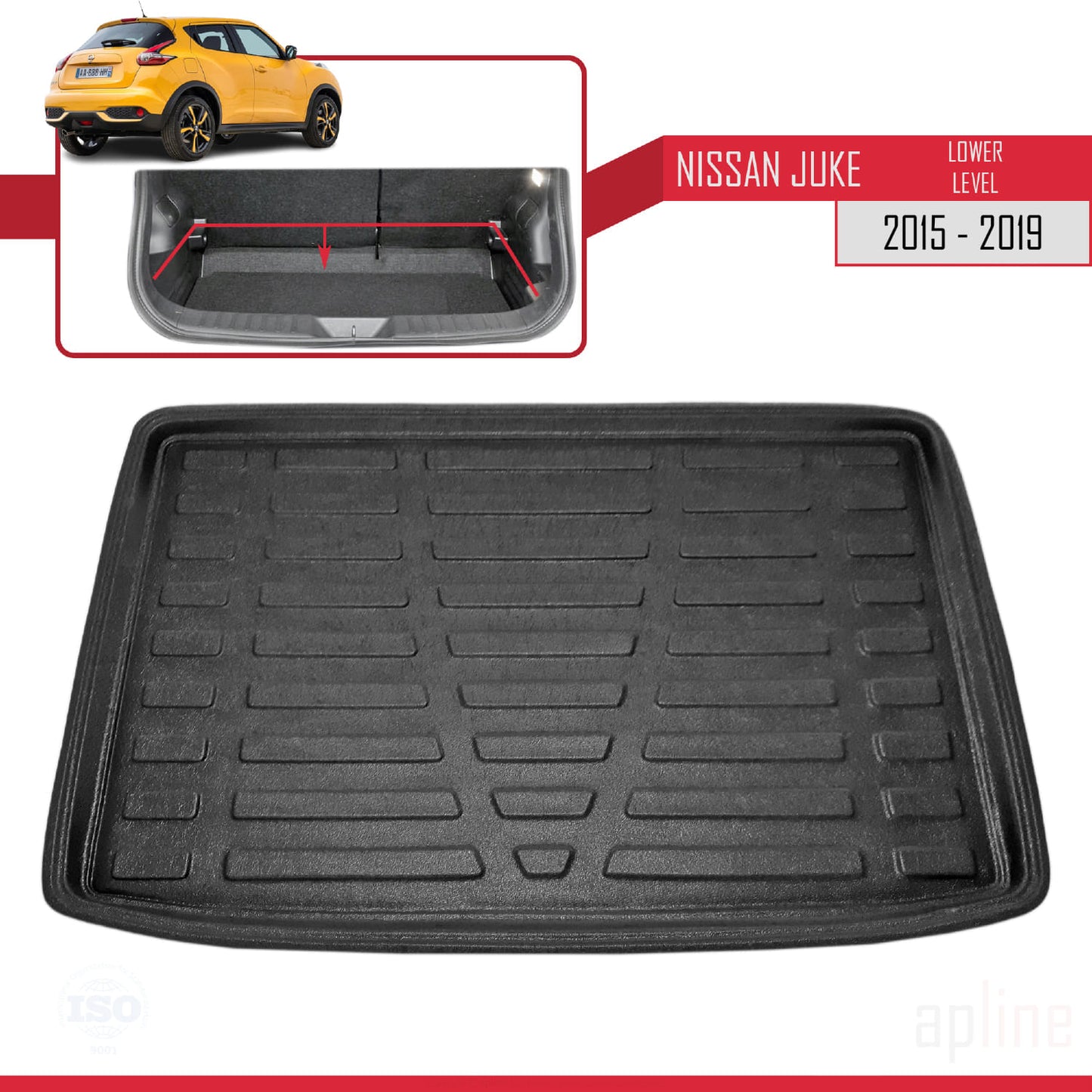 Compatible avec Nissan Juke (F15) Post-Facelift 2015-2019 Flexible Tapis de Coffre Plancher de Chargement Inférieur Noir