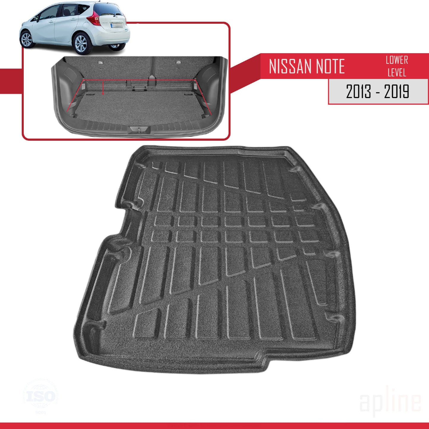 Compatible avec Nissan Note 2 2013-2019 Flexible Tapis de Coffre Plancher de Chargement Noir