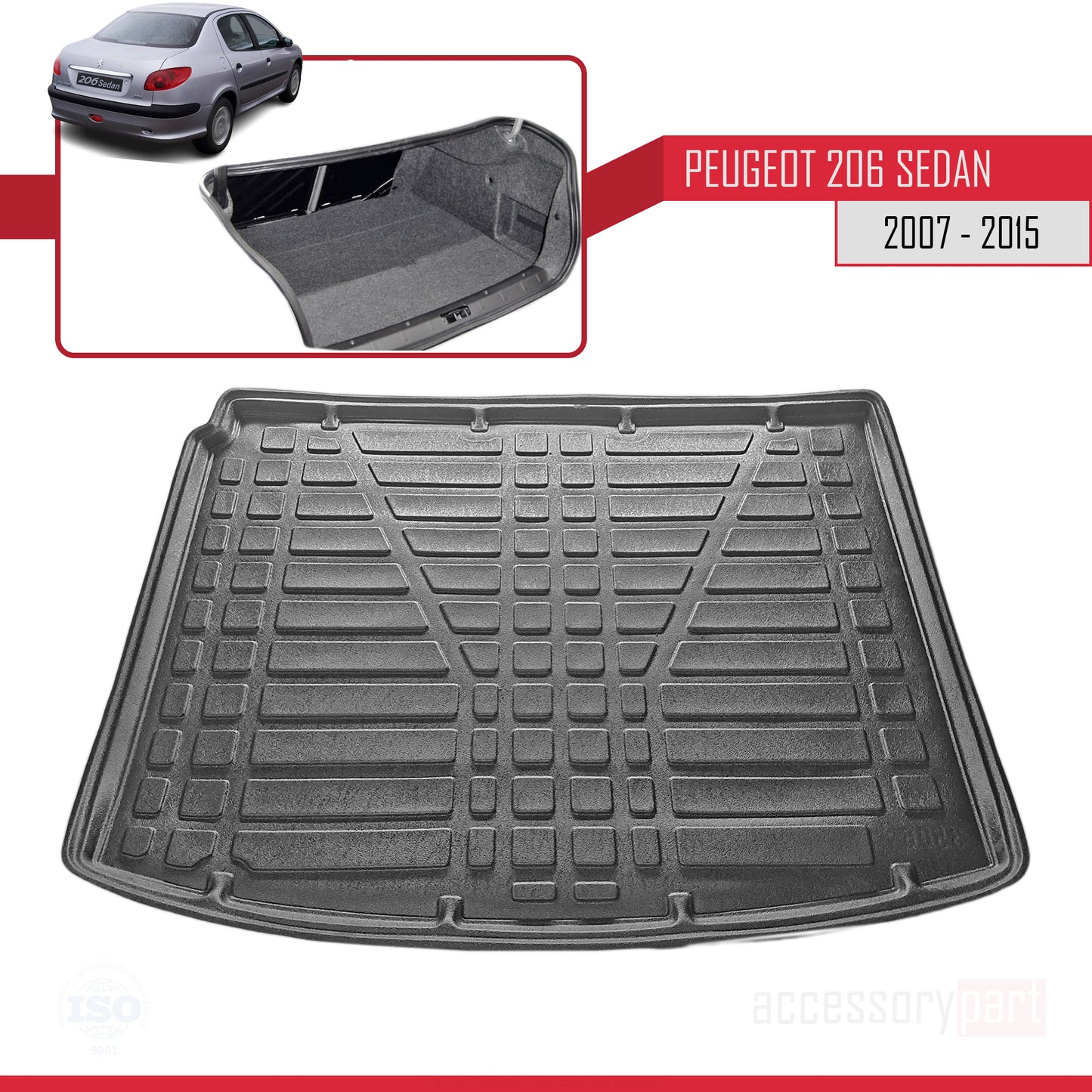 Tapis de Coffre pour Peugeot 206 Berline 2007-2015 Flexible NOIR