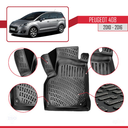 Compatible avec Peugeot 5008 (T8) 2010-2016 4D Tapis de Voiture Noir