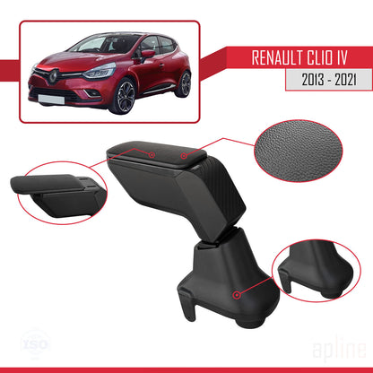 Accoudoir Central pour Renault Clio (4) 2013-2023 Console de Rangement Compartiment Similicuir NOIR
