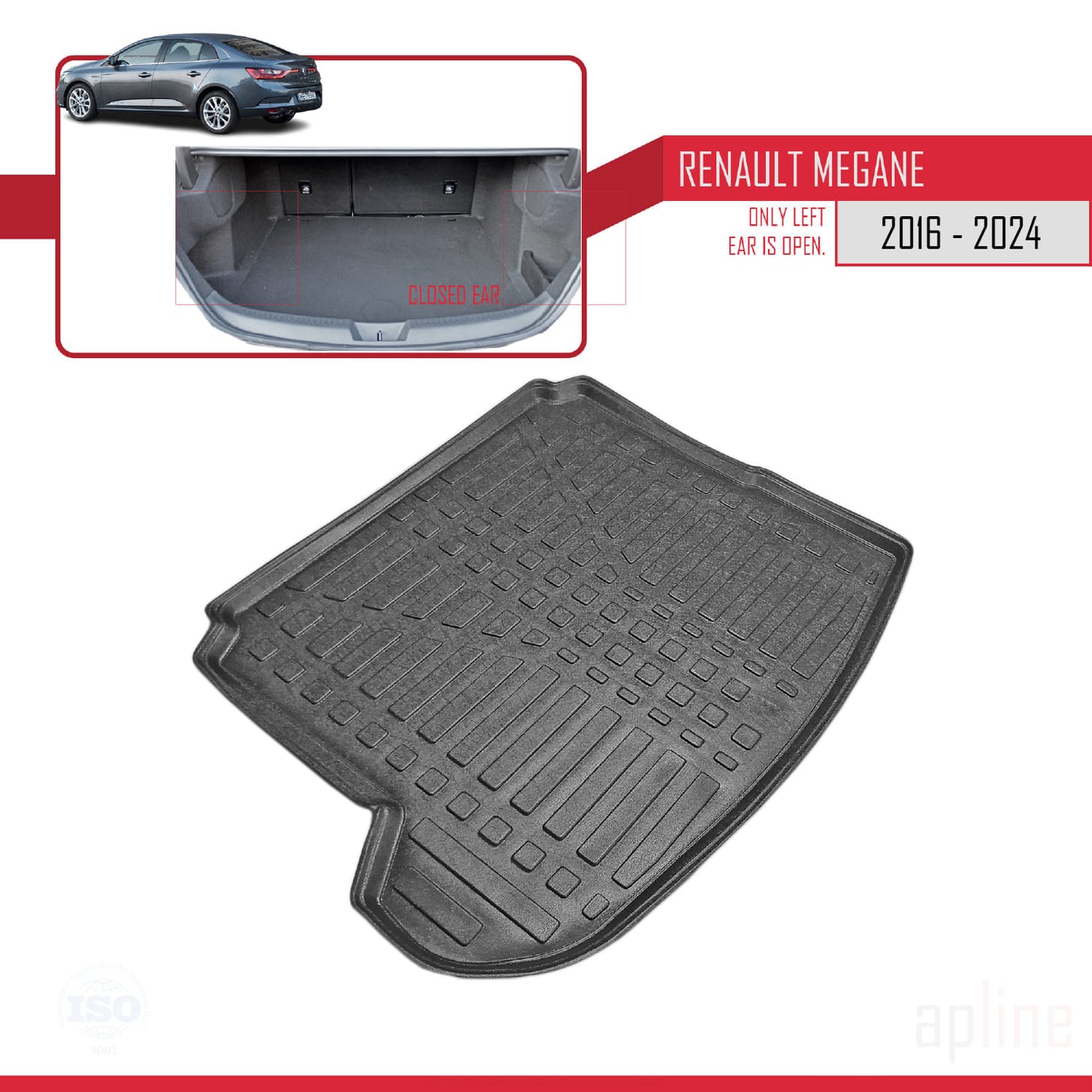 Compatible avec Renault Megane 4 (BFB) Berline 2016-2024 Flexible Tapis de Coffre Plancher de Chargement Noir