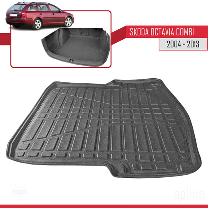 Compatible avec Skoda Octavia 2 (1Z) Break 2004-2013 Flexible Tapis de Coffre Plancher de Chargement Noir