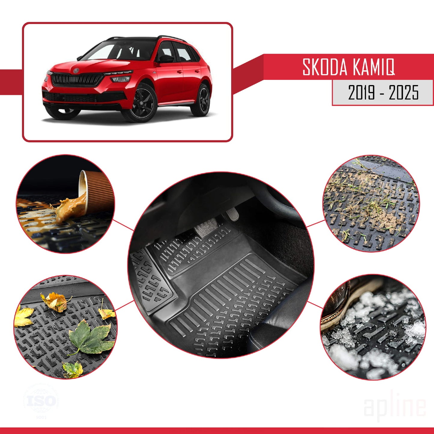 Compatible avec Skoda Kamiq 2019-2025 4D Tapis de Voiture Noir