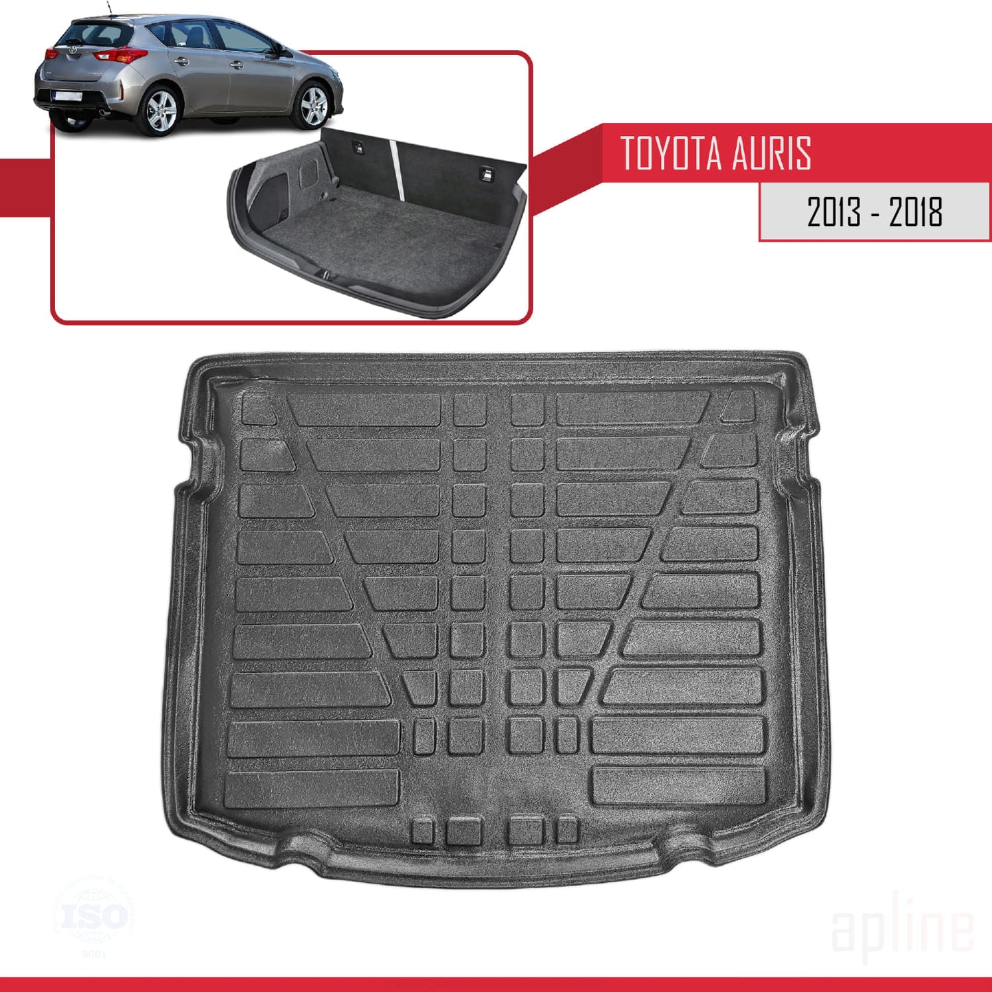 Compatible avec Toyota Auris 2 (E180) 2013-2018 Flexible Tapis de Coffre Plancher de Chargement Noir