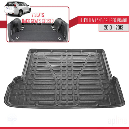Tapis de Coffre pour Toyota Land Cruiser Prado (7 Siège) 2010-2023 Flexible NOIR