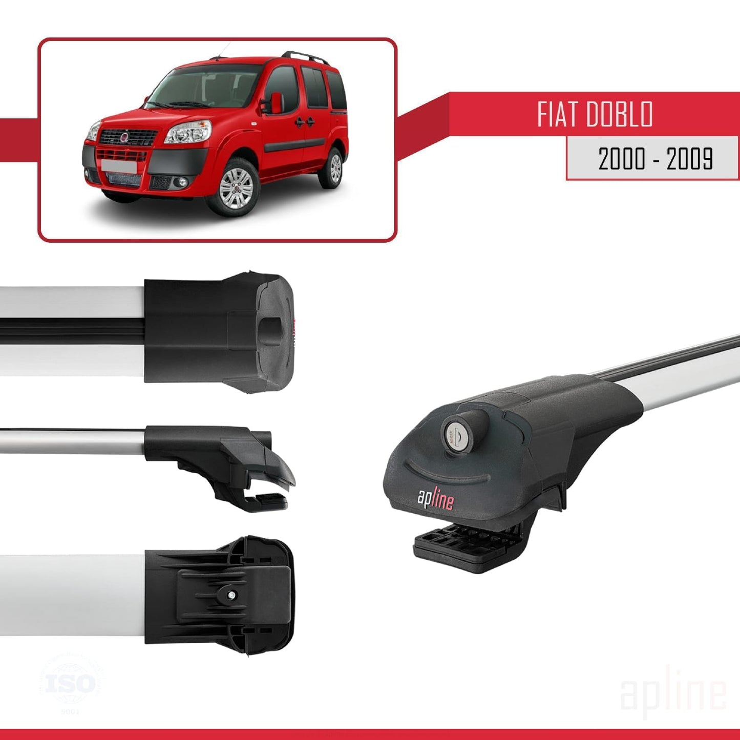 Compatible avec Fiat Doblo 2000-2009 ACE-1 Barres de Toit Railing Porte-Bagages de Voiture Gris Aluminium 2 Barres