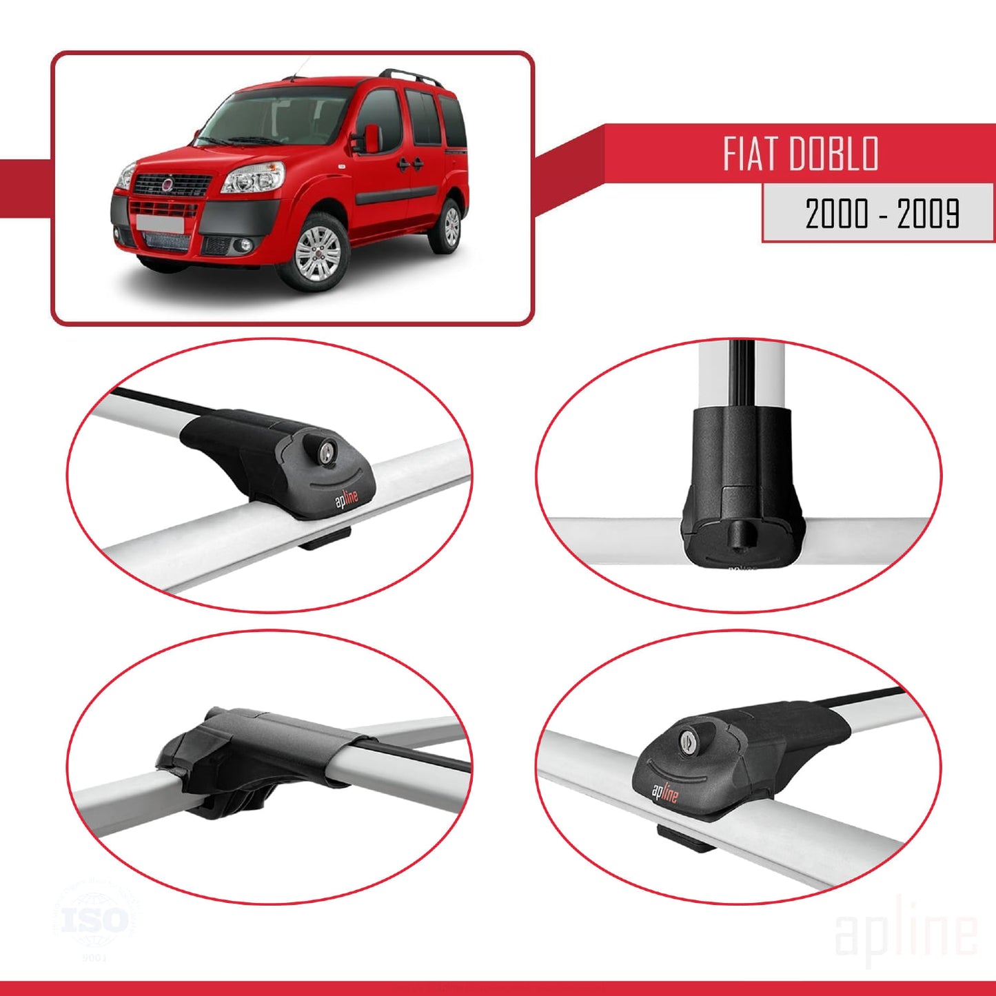 Compatible avec Fiat Doblo 2000-2009 ACE-1 Barres de Toit Railing Porte-Bagages de Voiture Gris Aluminium 2 Barres