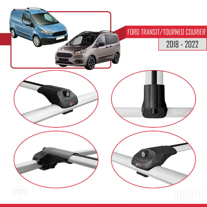 Compatible avec Ford Transit/Tourneo Courier Post-Facelift 2018-2022 ACE-1 Barres de Toit Railing Porte-Bagages de Voiture Gris Aluminium 3 Barres