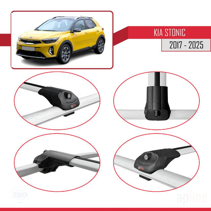 Compatible avec Kia Stonic 2017-2025 ACE-1 Barres de Toit Railing Porte-Bagages de Voiture Gris Aluminium 3 Barres