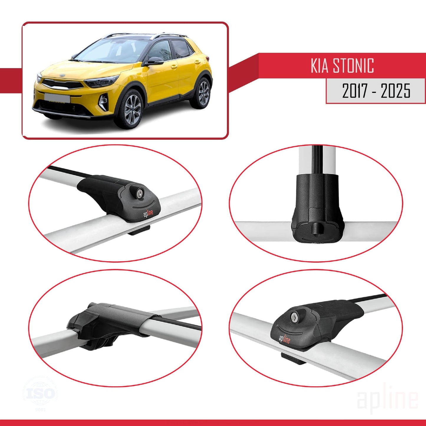 Compatible avec Kia Stonic 2017-2025 ACE-1 Barres de Toit Railing Porte-Bagages de Voiture Gris Aluminium 2 Barres