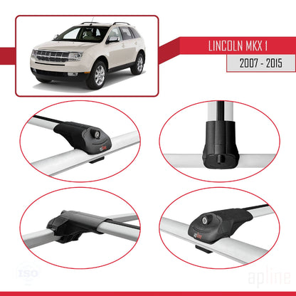 Compatible avec Lincoln MKX (U388) 2007-2015 ACE-1 Barres de Toit Railing Porte-Bagages de Voiture Gris Aluminium 2 Barres