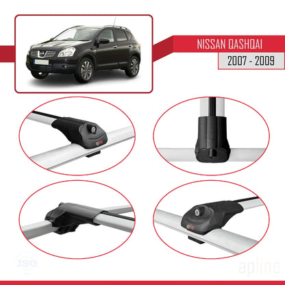 Compatible avec Nissan Qashqai (J10) Pre-Facelift 2007-2009 ACE-1 Barres de Toit Railing Porte-Bagages de Voiture Gris Aluminium 2 Barres