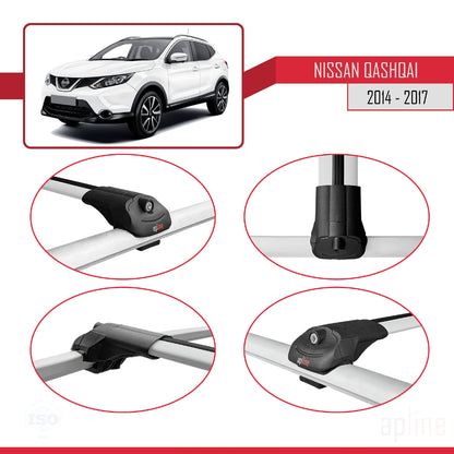 Compatible avec Nissan Qashqai 2 (J11) Pre-Facelift 2014-2017 ACE-1 Barres de Toit Railing Porte-Bagages de Voiture Gris Aluminium 3 Barres