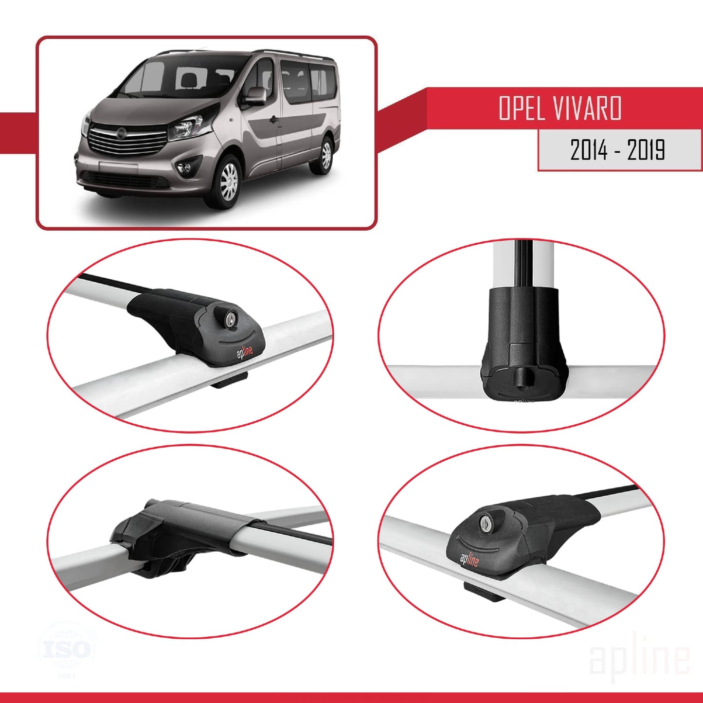 Compatible avec Opel Vivaro B 2014-2019 ACE-1 Barres de Toit Railing Porte-Bagages de Voiture Gris Aluminium 3 Barres