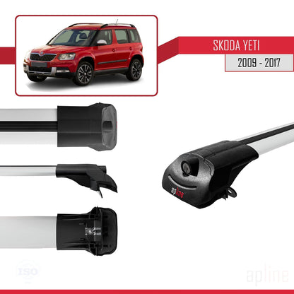 Compatible avec Skoda Yeti 2009-2017  ACE-1 Barres de Toit Railing Porte-Bagages de Voiture Gris Aluminium 2 Barres