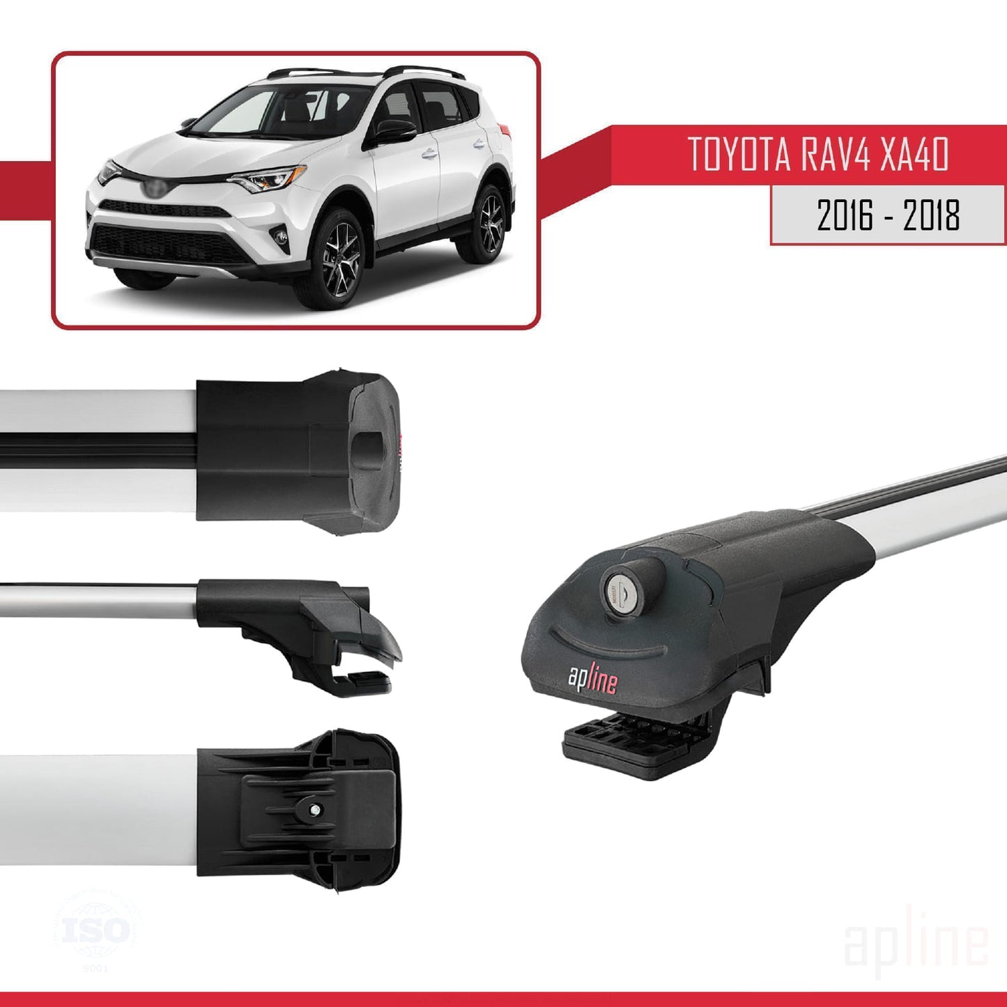 Compatible avec Toyota RAV4 IV (XA40) Post-Facelift 2016-2018 ACE-1 Barres de Toit Railing Porte-Bagages de Voiture Gris Aluminium 2 Barres