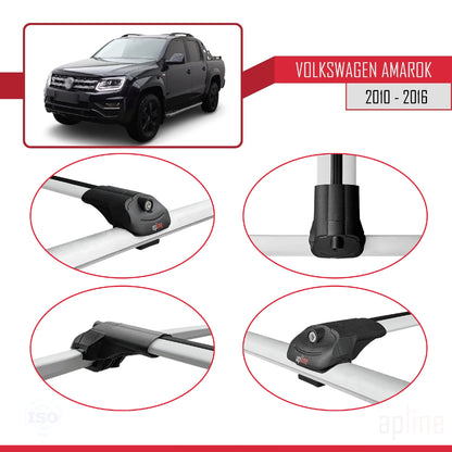 Compatible avec Volkswagen Amarok (2F) Pre-Facelift 2010-2016 ACE-1 Barres de Toit Railing Porte-Bagages de Voiture Gris Aluminium 3 Barres