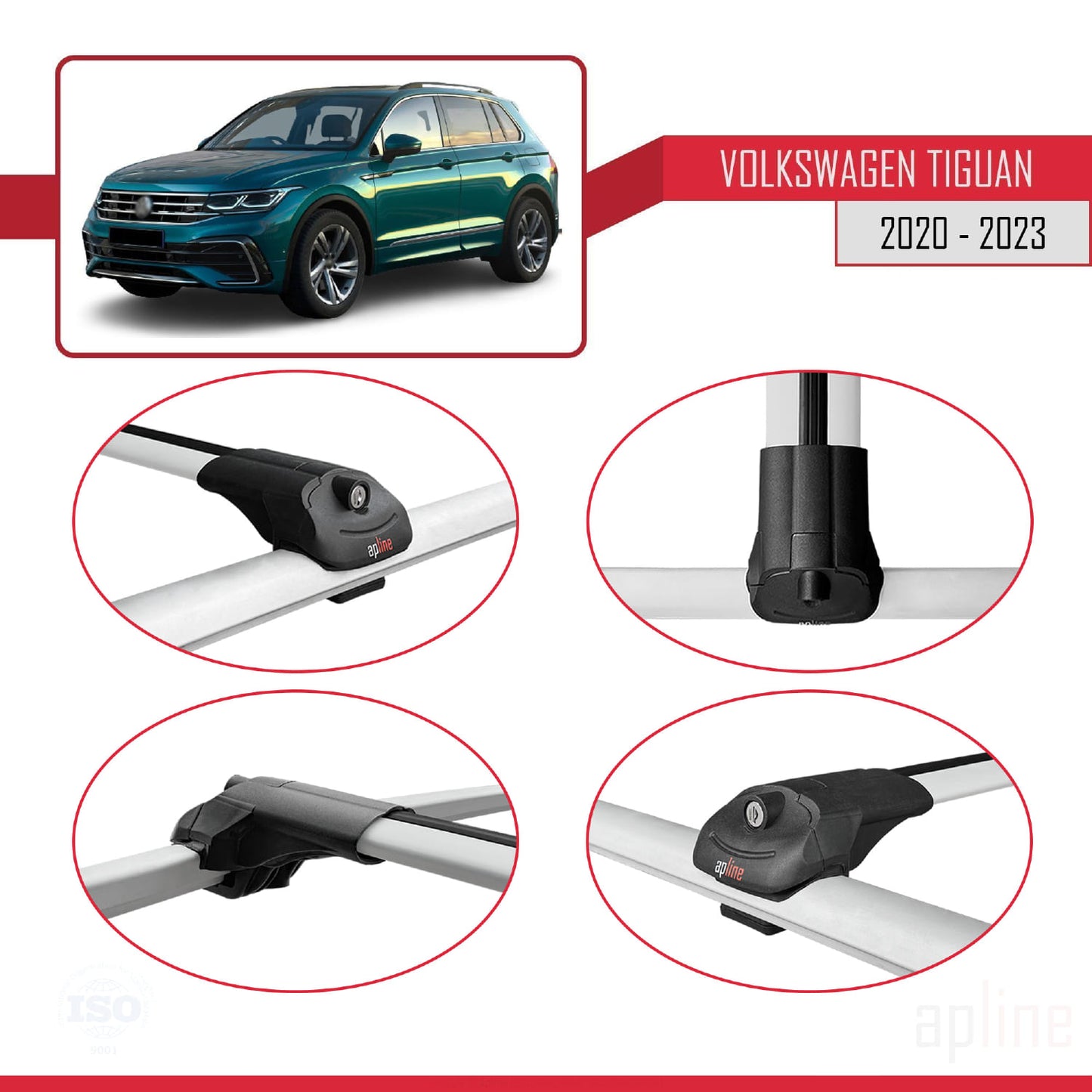 Compatible avec Volkswagen Tiguan 2 (AX1) Post-Facelift 2020-2023 ACE-1 Barres de Toit Railing Porte-Bagages de Voiture Gris Aluminium 3 Barres