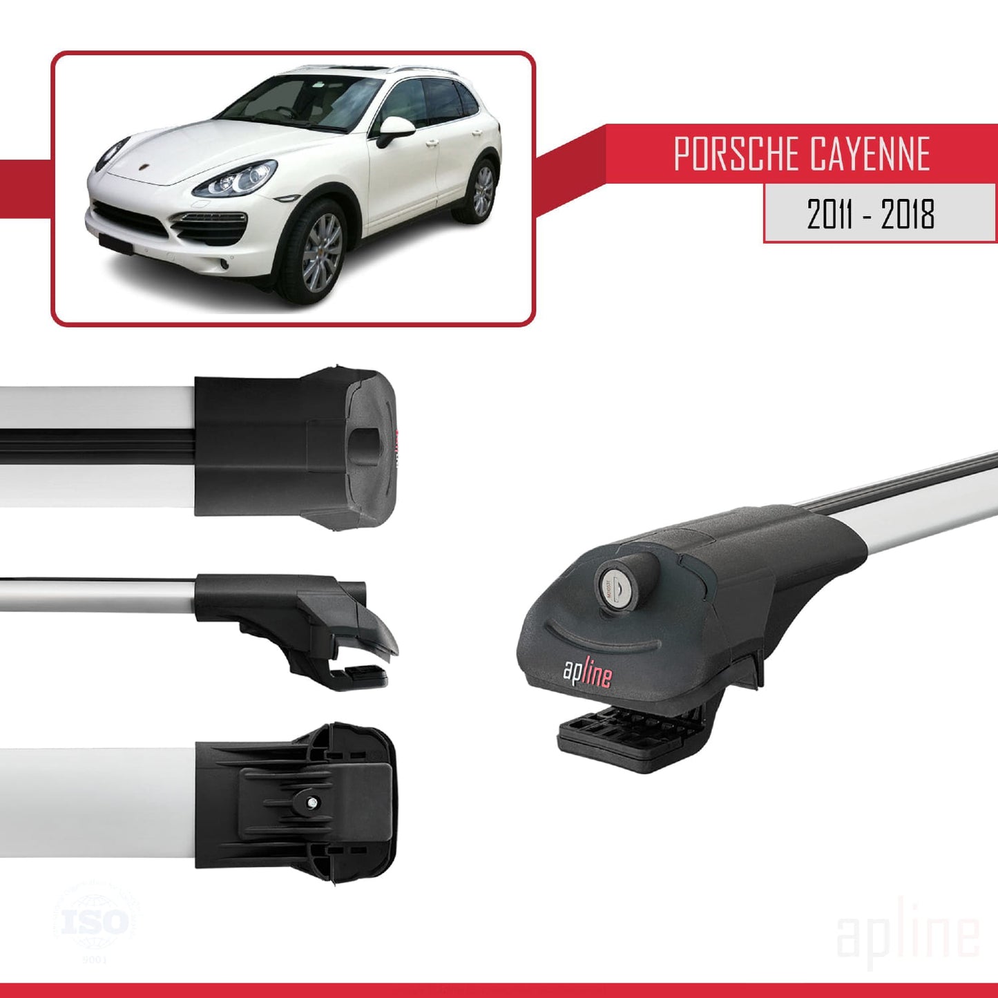 Compatible avec Porsche Cayenne 2 (92A) 2011-2018 ACE-1 Barres de Toit Railing Porte-Bagages de Voiture Gris Aluminium 2 Barres