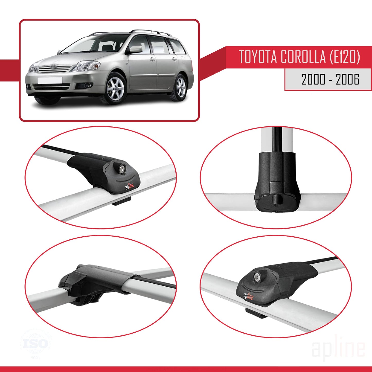 Compatible avec Toyota Corolla 9 (E120) Break 2000-2006 ACE-1 Barres de Toit Railing Porte-Bagages de Voiture Gris Aluminium 3 Barres