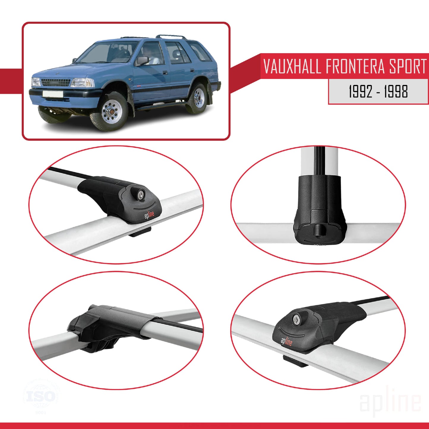 Compatible avec Vauxhall Frontera Sport 1992-1998 ACE-1 Barres de Toit Railing Porte-Bagages de Voiture Gris Aluminium 3 Barres