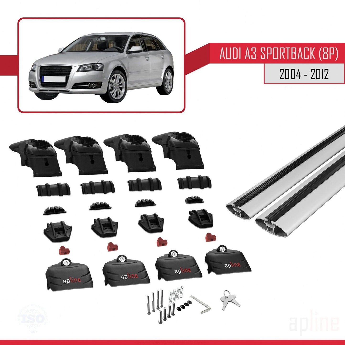Compatible avec A3 (8PA) Sportback 2004-2012 ACE-2 Barres de Toit Railing Porte-Bagages de Voiture Gris Aluminium 2 Barres