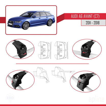 Compatible avec A6 (C7) Avant 2011-2018 ACE-2 Barres de Toit Railing Porte-Bagages de Voiture Gris Aluminium 2 Barres