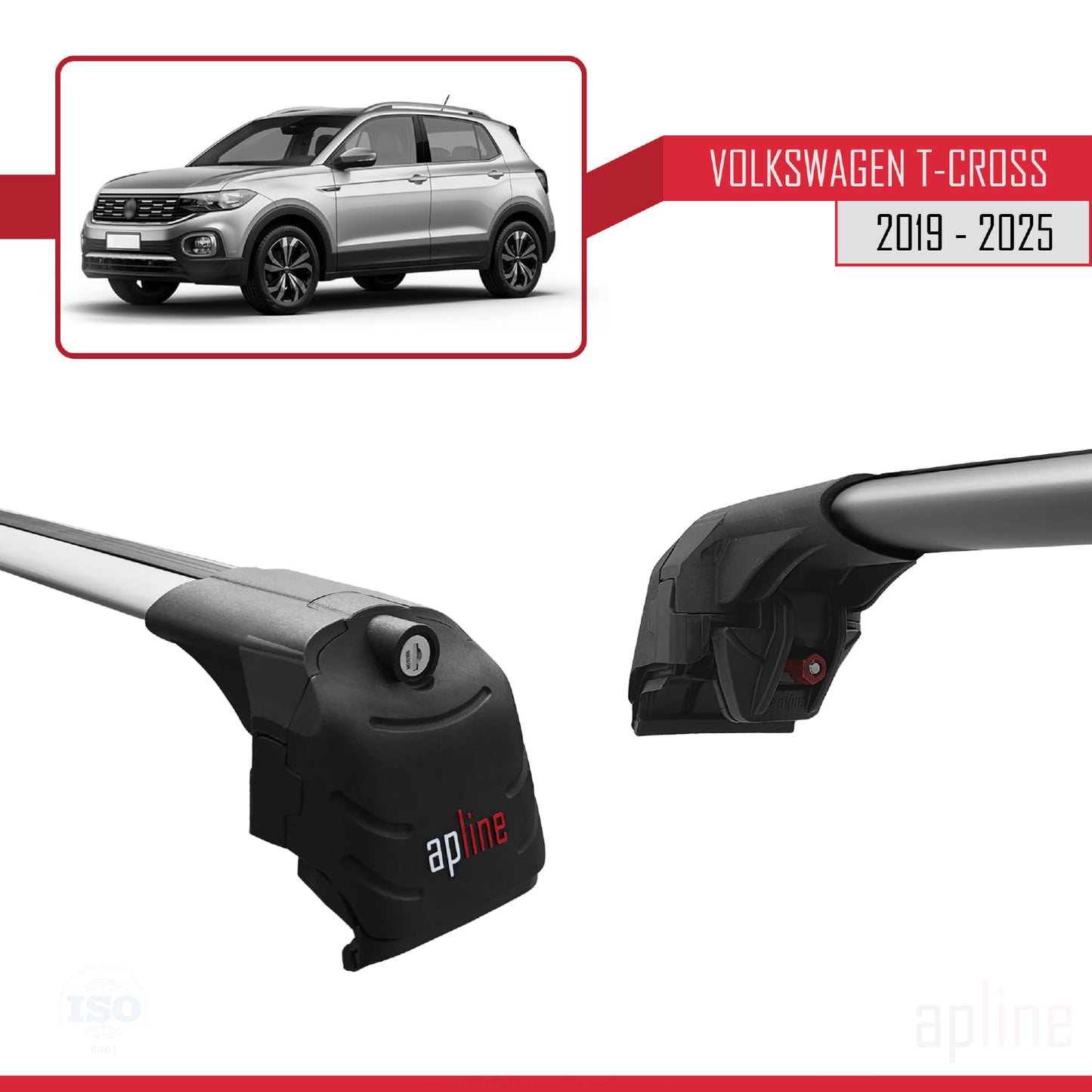 Compatible avec Volkswagen T-Cross (C11) 2019-2025 ACE-2 Barres de Toit Railing Porte-Bagages de Voiture Gris Aluminium 2 Barres