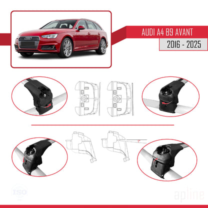 Compatible avec A4 (B9) Avant 2016-2025 ACE-2 Barres de Toit Railing Porte-Bagages de Voiture Gris Aluminium 2 Barres