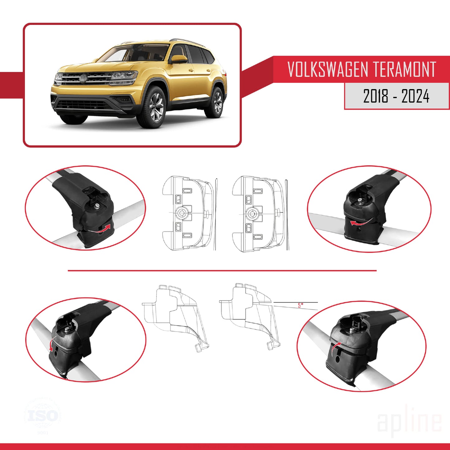 Compatible avec Volkswagen Teramont (CA1) 2018-2024 ACE-2 Barres de Toit Railing Porte-Bagages de Voiture Gris Aluminium 2 Barres